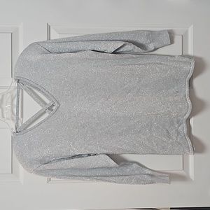 ~SOLD~🤍Sparkly Silver Christine Phillipe X-Back Sweater Size Large